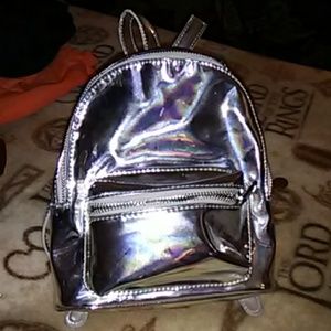 Silver/holographic mini backpack
